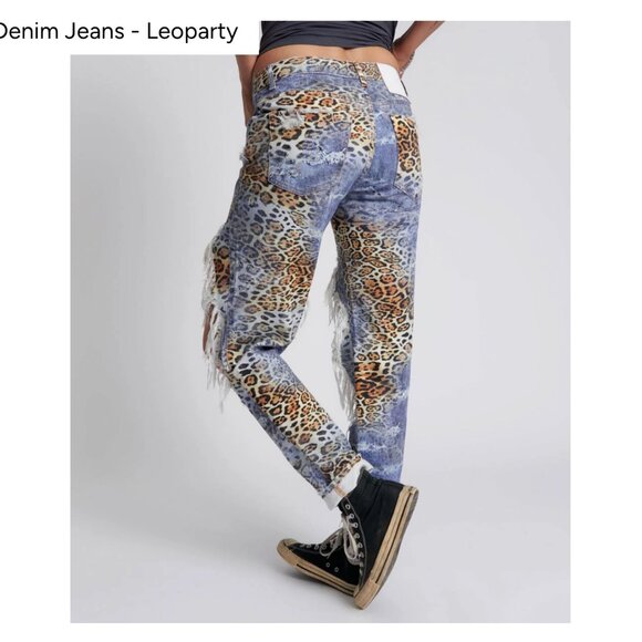 Truckers Mid Waist Straight Leg Denim Jeans - Leoparty - Picture 4 of 7